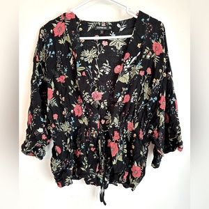 Express Black Floral Kimono Sz Medium